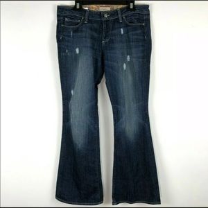 Paige Jeans 31 Laurel Canyon Petite Blue boot cut dark distressed 32 in